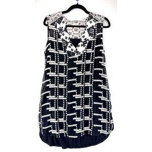 Embroidered Geometric Sheer Sleeveless Mini Dress L Art To Wear Resort Lagenlook